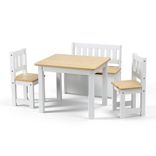 Kids 2-in-1 Activity Table Set with Storage Bench and 2 Chairs – Natural Wood Finish
