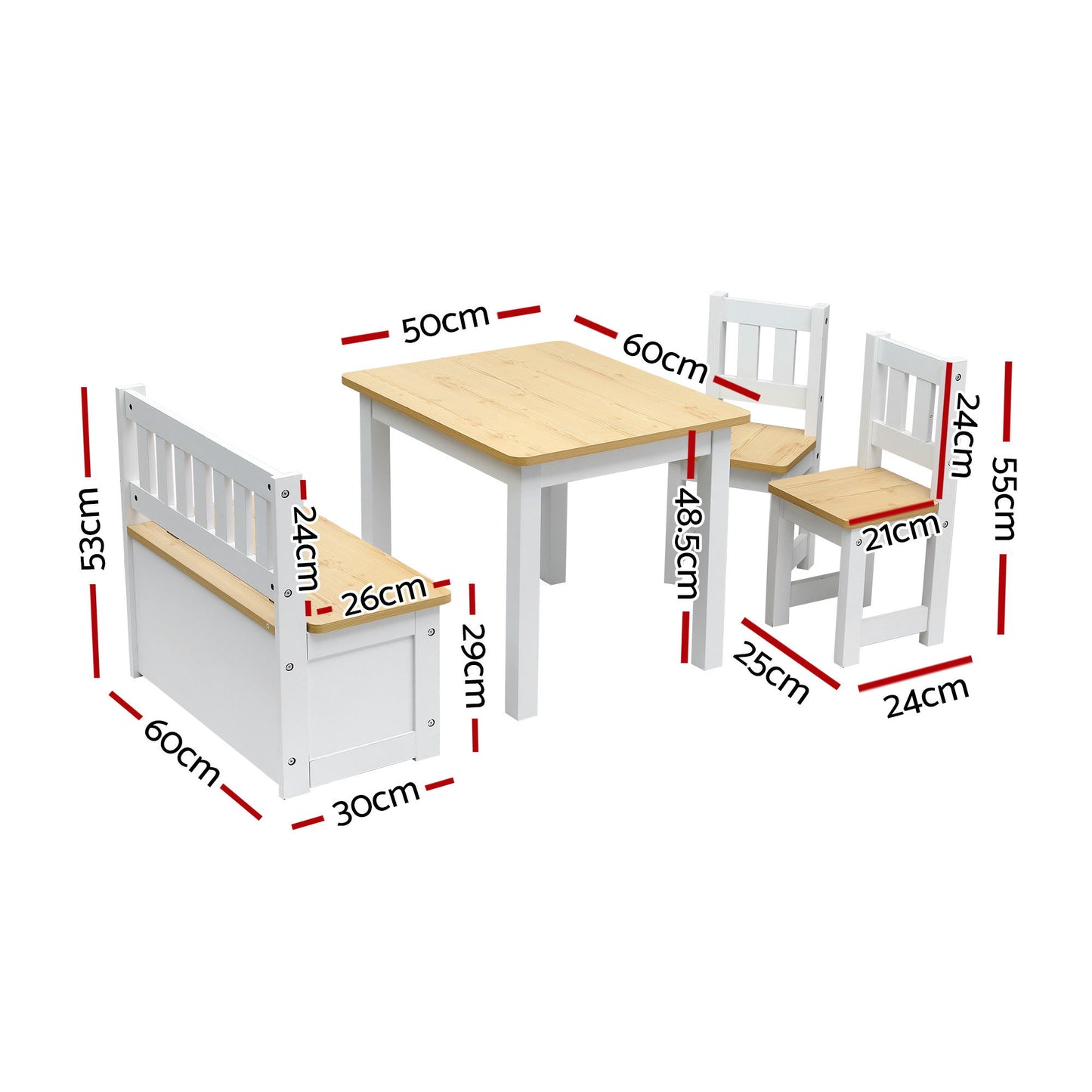 Kids 2-in-1 Activity Table Set with Storage Bench and 2 Chairs – Natural Wood Finish