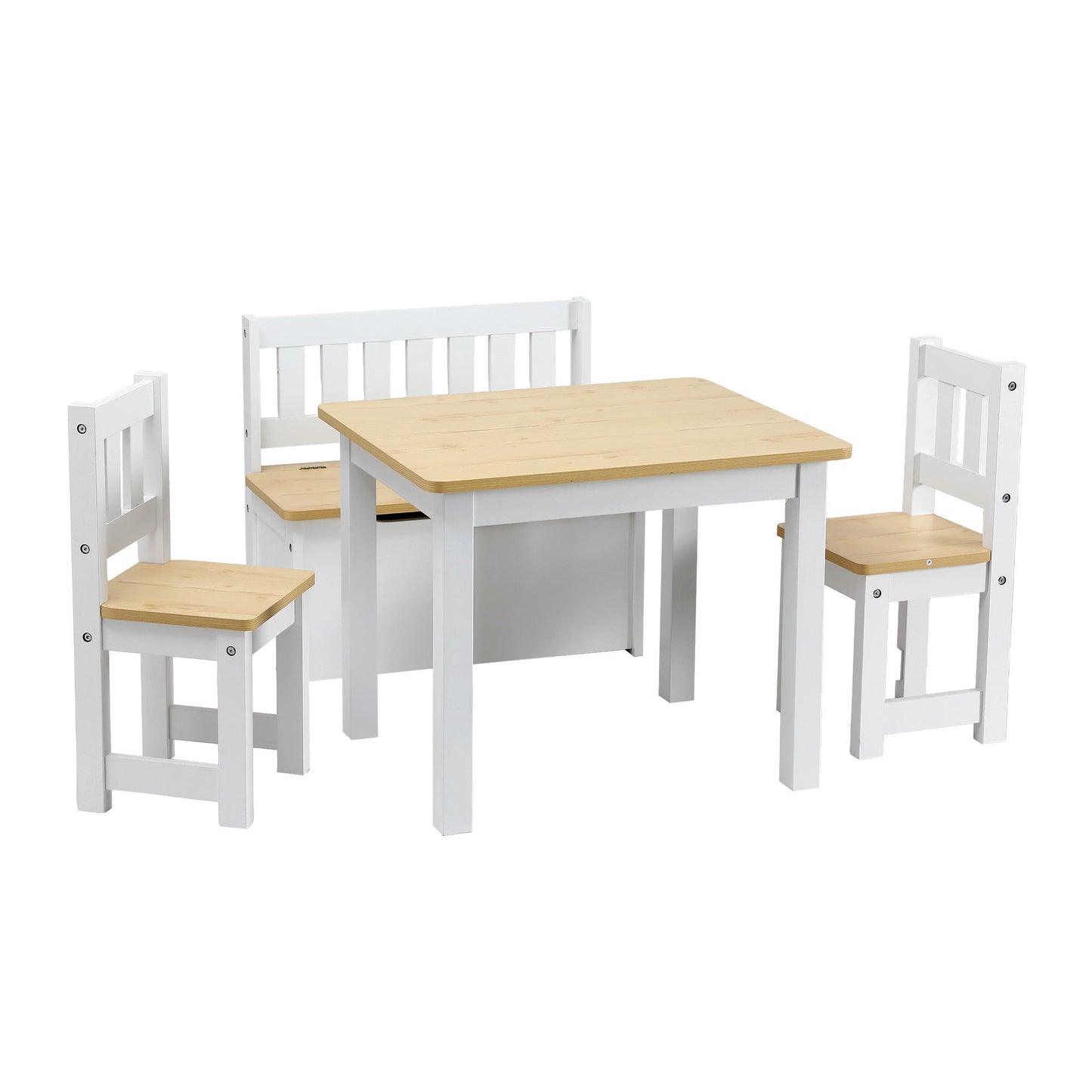 Kids 2-in-1 Activity Table Set with Storage Bench and 2 Chairs – Natural Wood Finish
