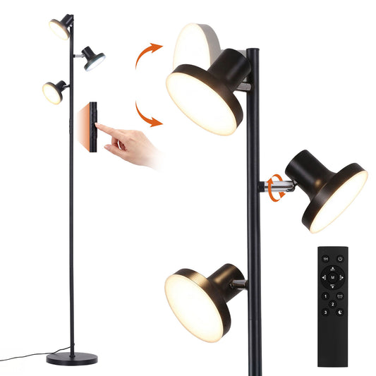 TWSC LED Tree Floor Lamp, 36W Modern Dimmable Standing Lamp with Remote & Touch Control, 4 Color Temperatures, 3 Rotatable LED Light Floor Lamps for Living Room, Bedroom, Office