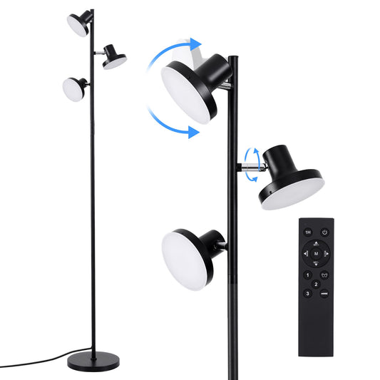 TWSC RGB Floor Lamp LED with 3 Swivel Lights Color Changing Lamp with Remote Stepless Dimmable