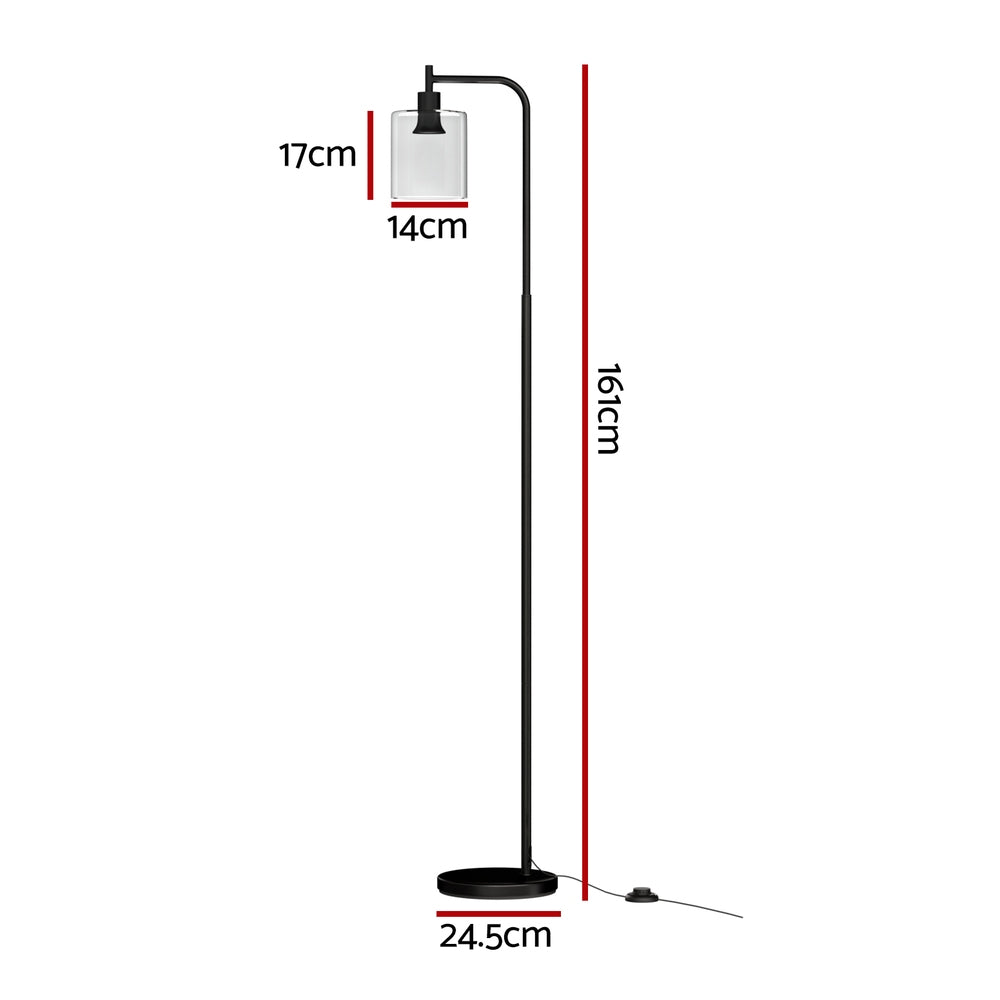 Floor Lamp – Glass Shade, Black Metal, Modern Design