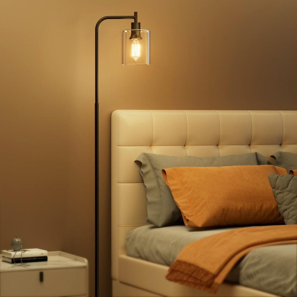 Floor Lamp – Glass Shade, Black Metal, Modern Design