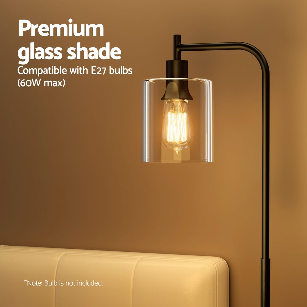 Floor Lamp – Glass Shade, Black Metal, Modern Design