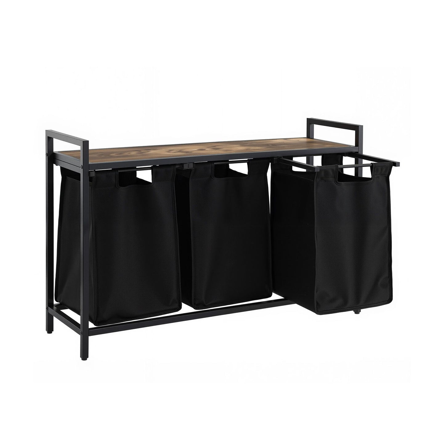 Laundry Basket with 3 Pull-Out Bags – Metal Frame, Black