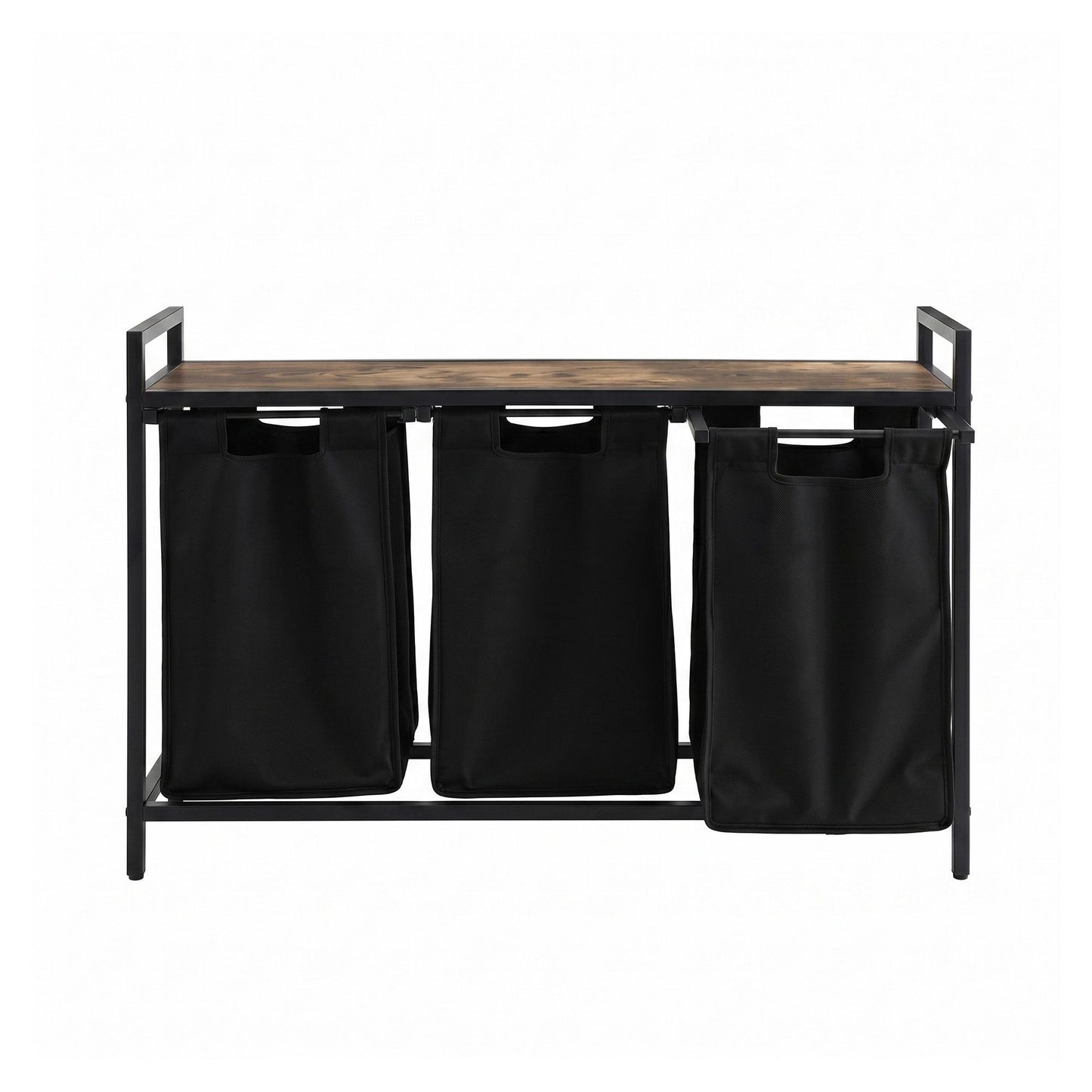 Laundry Basket with 3 Pull-Out Bags – Metal Frame, Black