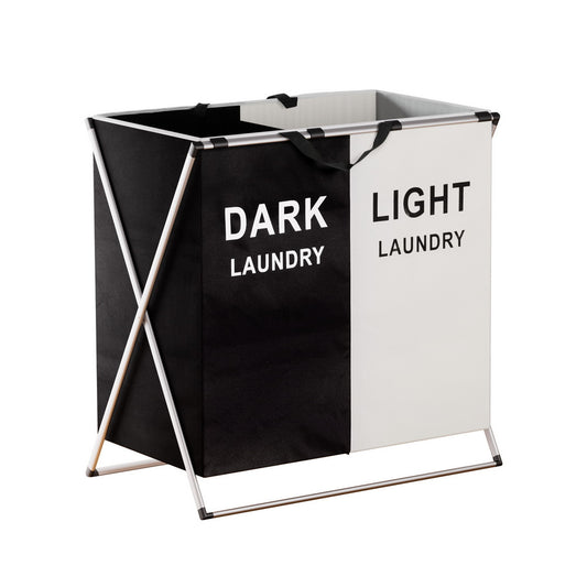 Laundry Basket Hamper – Large Foldable with 2 Sections, Aluminum Frame