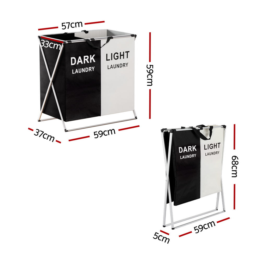 Laundry Basket Hamper – Large Foldable with 2 Sections, Aluminum Frame