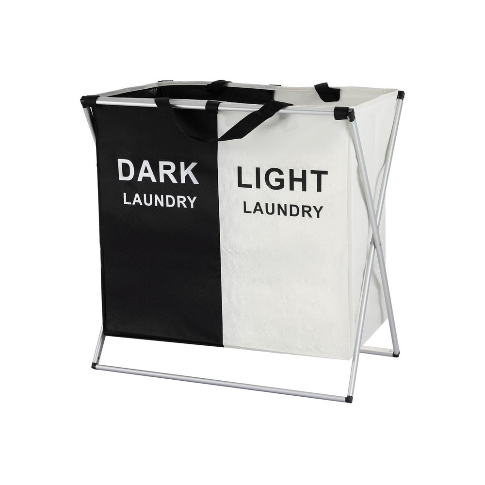 Laundry Basket Hamper – Large Foldable with 2 Sections, Aluminum Frame