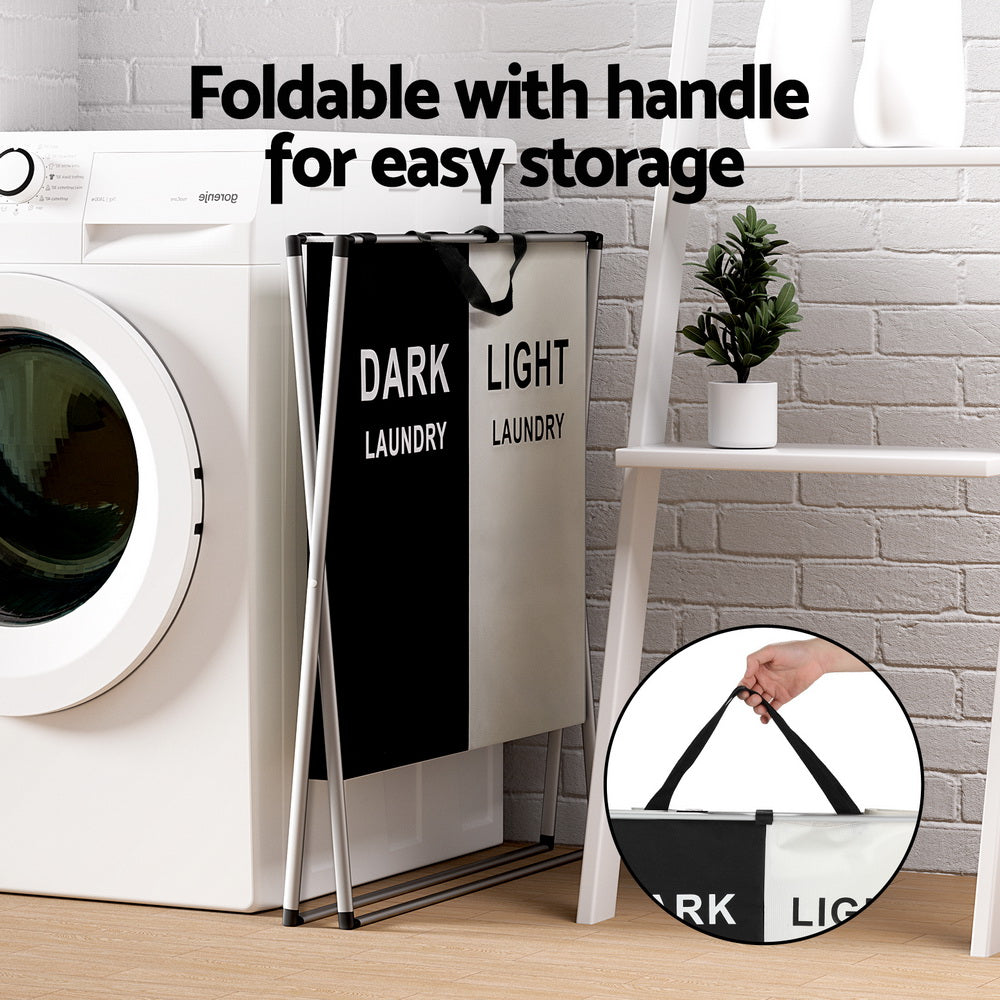 Laundry Basket Hamper – Large Foldable with 2 Sections, Aluminum Frame