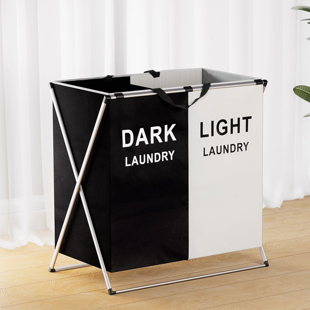 Laundry Basket Hamper – Large Foldable with 2 Sections, Aluminum Frame
