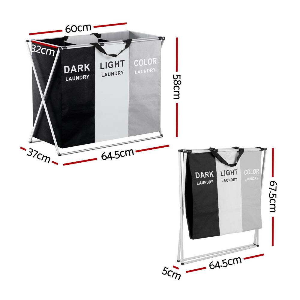 Laundry Basket Hamper – Large Foldable 3-Section Organizer with Handle