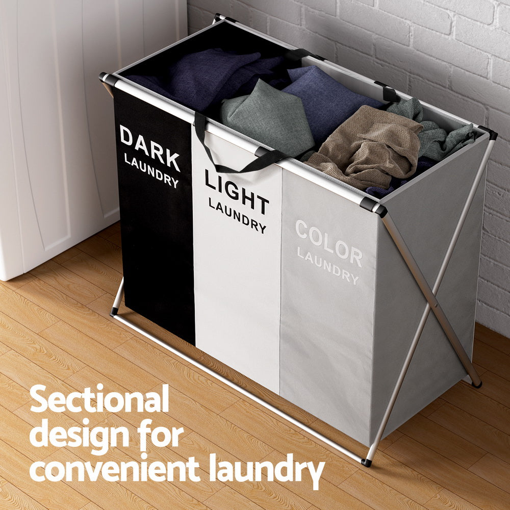 Laundry Basket Hamper – Large Foldable 3-Section Organizer with Handle