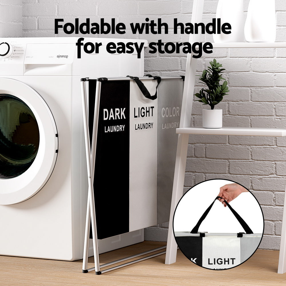 Laundry Basket Hamper – Large Foldable 3-Section Organizer with Handle