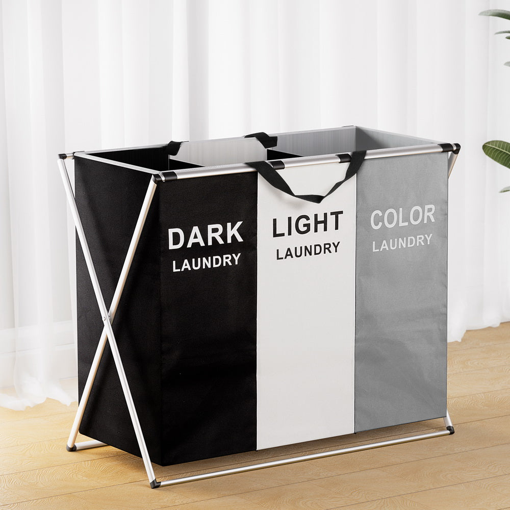 Laundry Basket Hamper – Large Foldable 3-Section Organizer with Handle