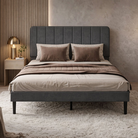 Levede Double Bed Frame Upholstered Adjustable Headboard Bed Platform Dark Grey-2050056771191574534