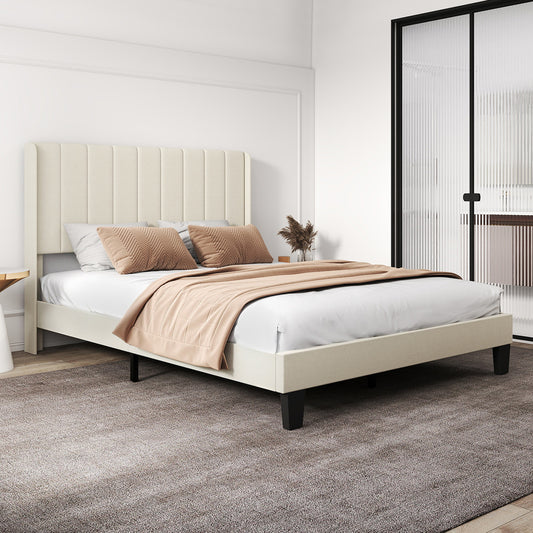 Levede Metal Wooden Bed Frame Queen Panel Plush Upholstered Mattress Platform-2065254298677284870