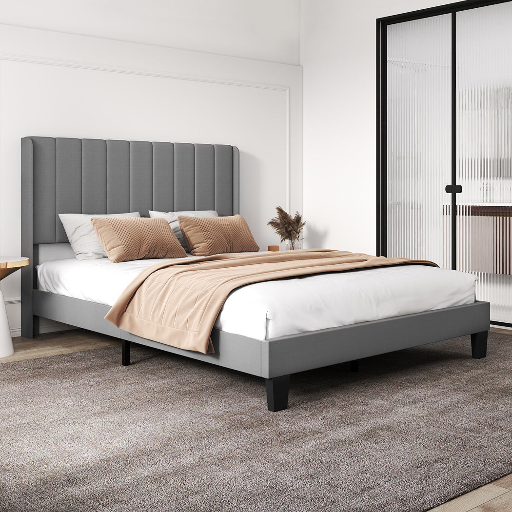 Levede Metal Wooden Bed Frame Queen Panel Plush Upholstered Soft Headboard Grey-2065254298949914630