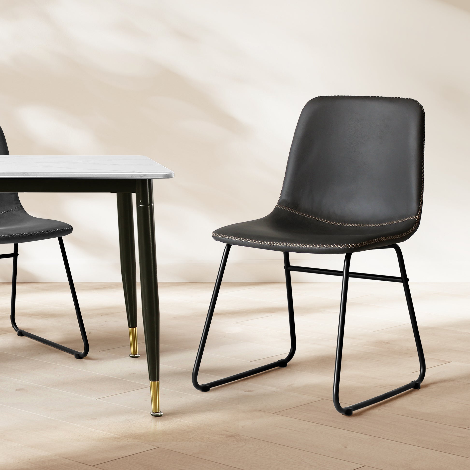 Levede 2x Dining Chairs Kitchen Table Black-2065254617742184454