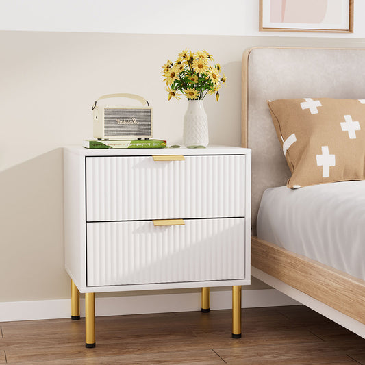 Levede Bedside Table with 2 Drawers White Metal Legs-1910112269535154183
