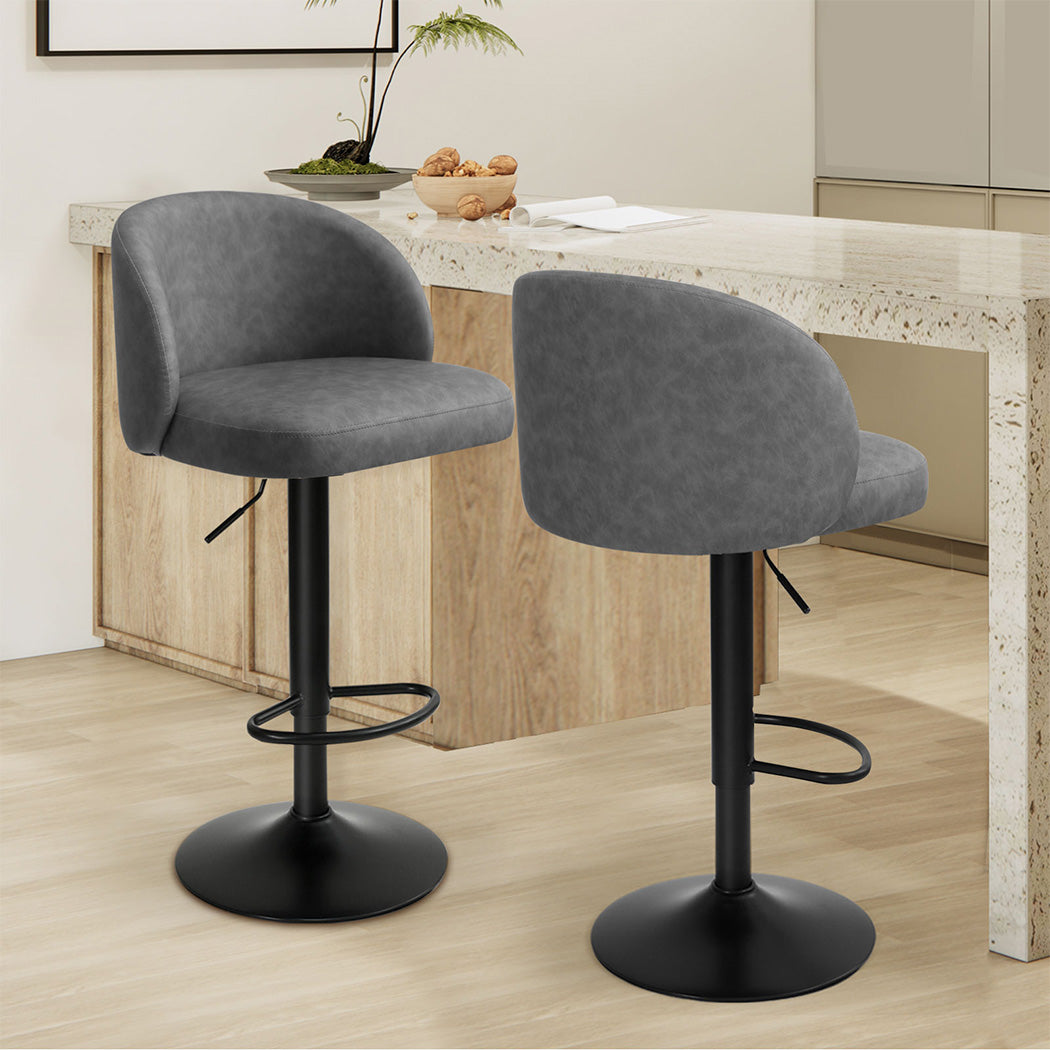 Levede 4x Bar Stool Swivel Gas Lift PU Leather Grey-2065254252326031366