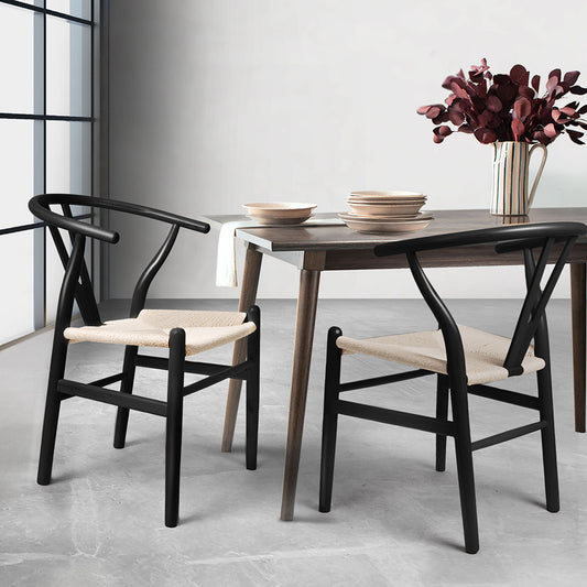Levede 2x Dining Chairs Wooden Hans Black-2018816937357873158