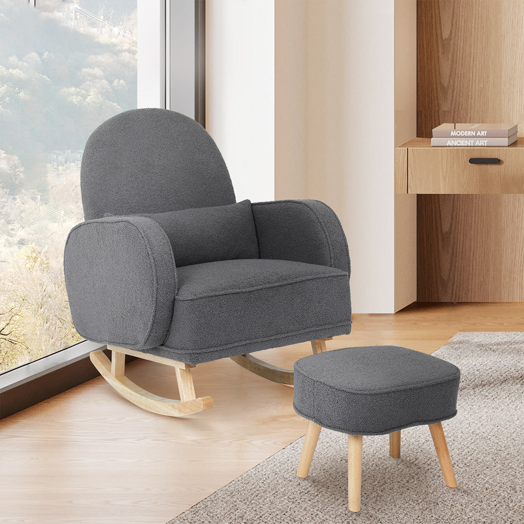 Levede Fleece Rocking Chair with footstool-1910112232834994182