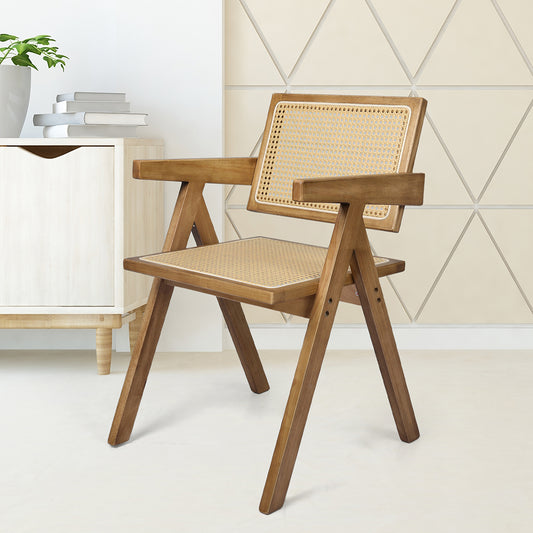Levede 1x Dining Chair Solid Wood Rattan Natural-2065254615884107782