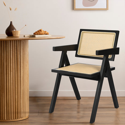 Levede 1x Black Wicker Armchair Dining Chair-2018816874145517574