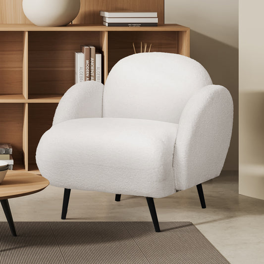 Levede Sofa Chair Fleece Upholstered Single White-2006732843727851527