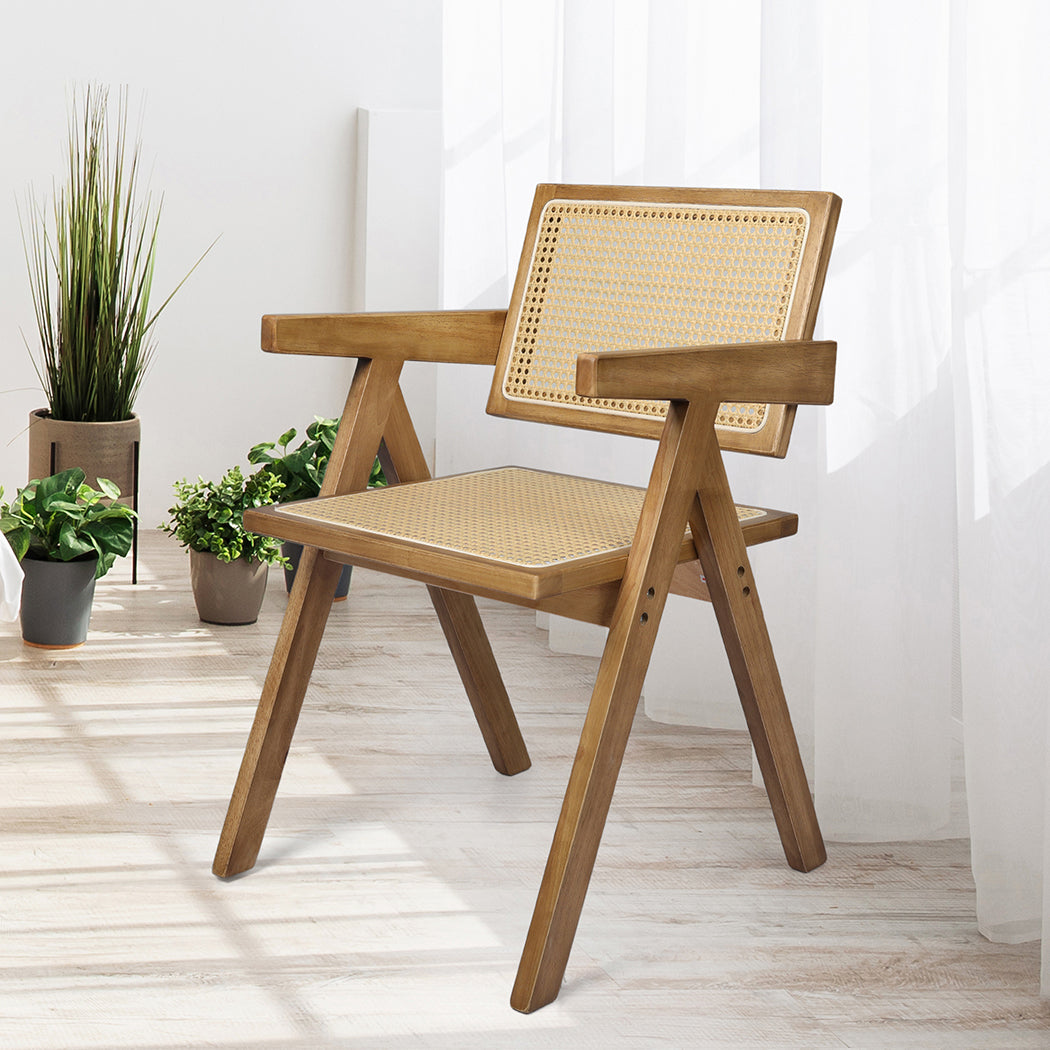 Levede 1x Dining Chair Solid Wood Rattan Natural-2065254615884107783