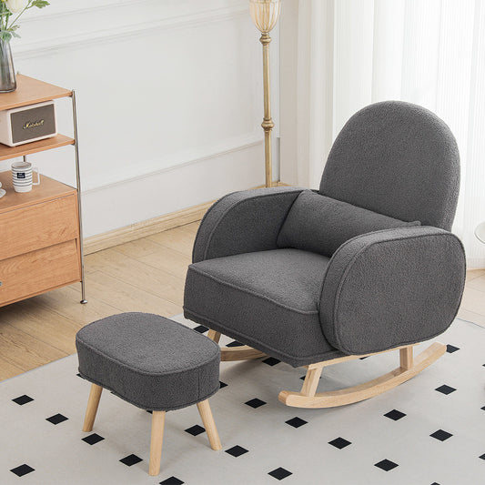 Levede Fleece Rocking Chair with footstool-1910112232834994183
