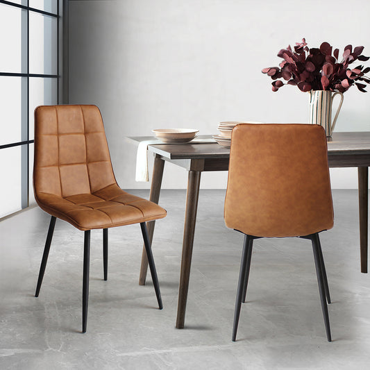 Levede 4x Dining Chairs Kitchen Chair Brown Faux Leather-2025742039429287943