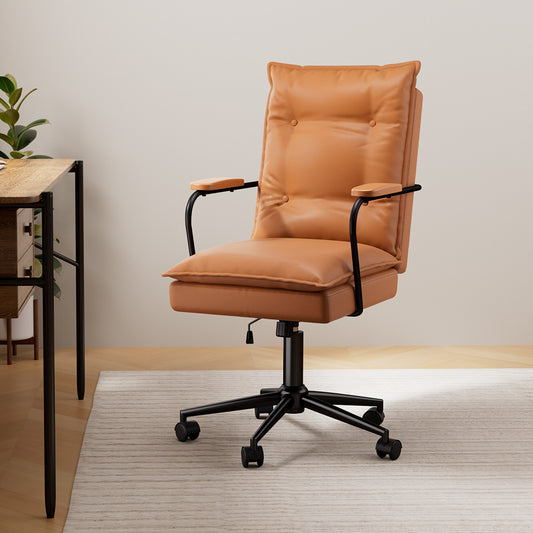 LEVEDE Ergonomic Office Chair Computer PU Brown-1919278357695041543