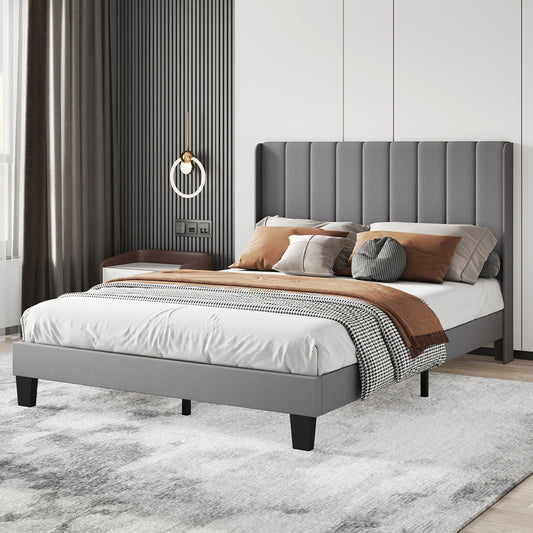 Levede Metal Wooden Bed Frame Queen Panel Plush Upholstered Soft Headboard Grey-2065254298949914631