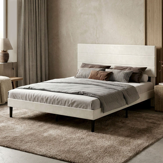 Levede Double Bed Frame Upholstered Adjustable Headboard Platform Mattress Base-2050056771569061895