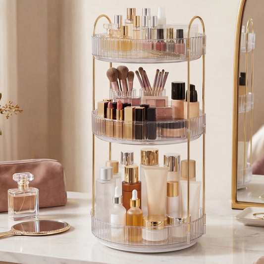 Ilus 360� Roating Makeup Organiser Vanity Countertop Shelf Cosmetic Holder White-2065254302464741383