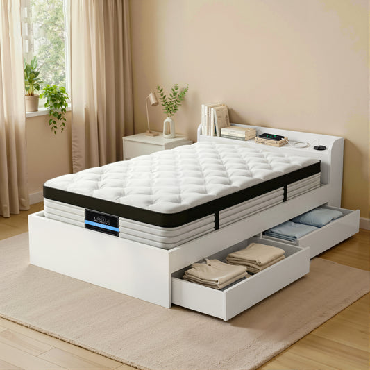 Giselle Single Mattress with 5-Zone Pocket Springs and Wooden Storage Bed Frame Set