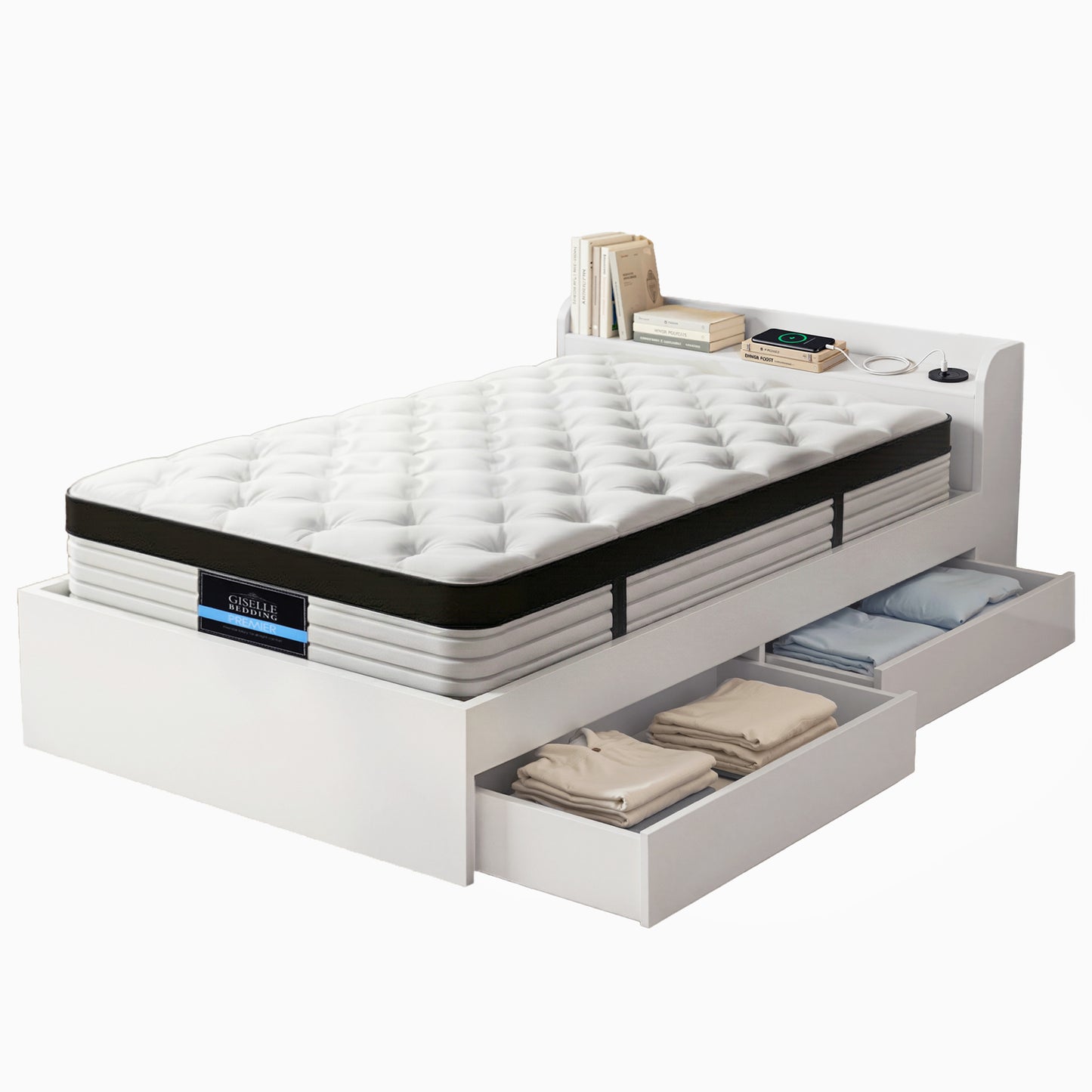 Giselle Single Mattress with 5-Zone Pocket Springs and Wooden Storage Bed Frame Set