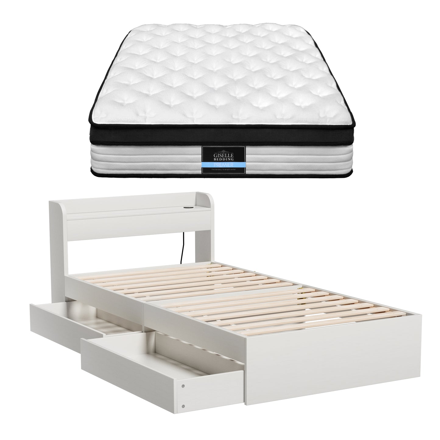 Giselle Single Mattress with 5-Zone Pocket Springs and Wooden Storage Bed Frame Set