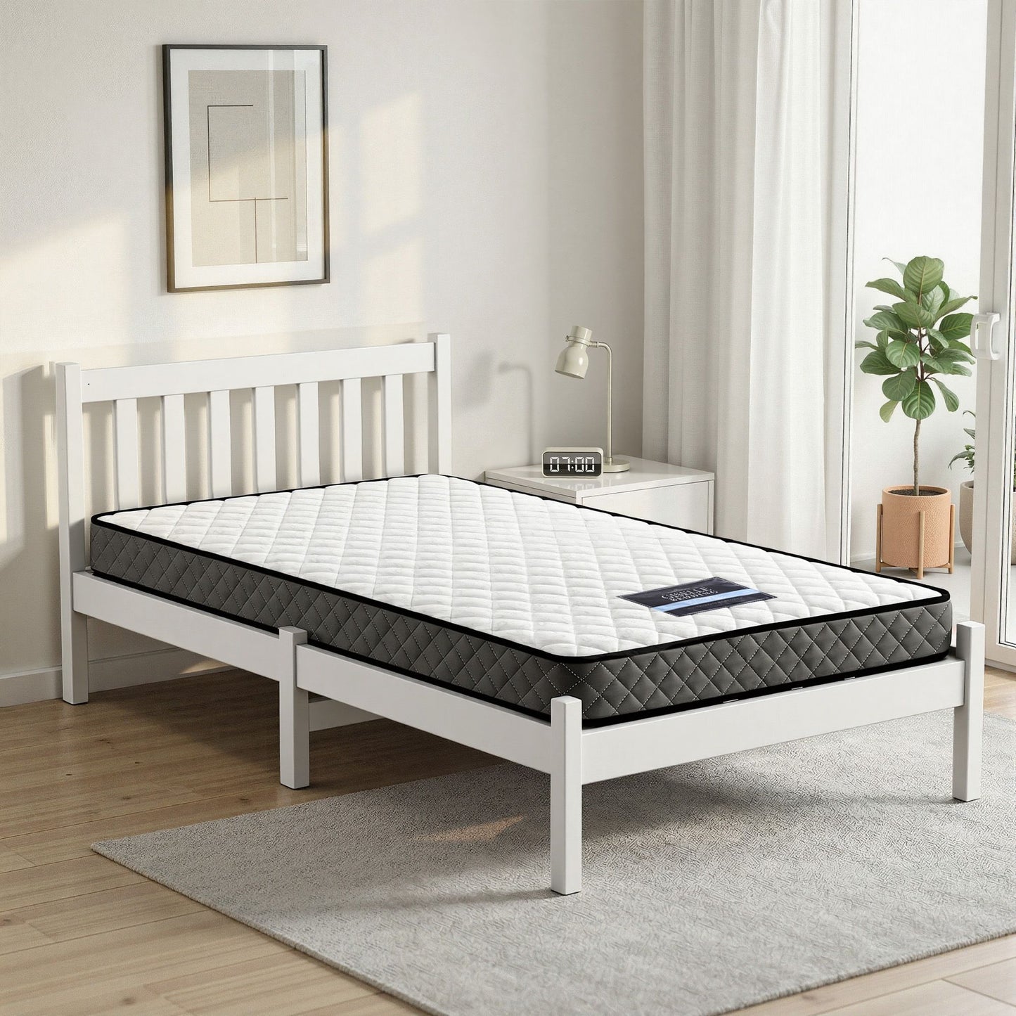 Giselle Single Bed Set – Solid Pine Frame with 16cm Mattress, White