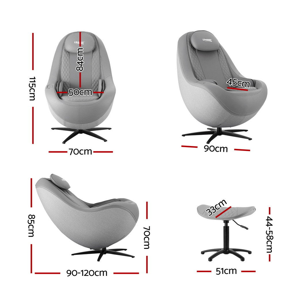 Massage Chair 3D Roli Electric Recliner with Bluetooth Speaker, Grey PU Leather