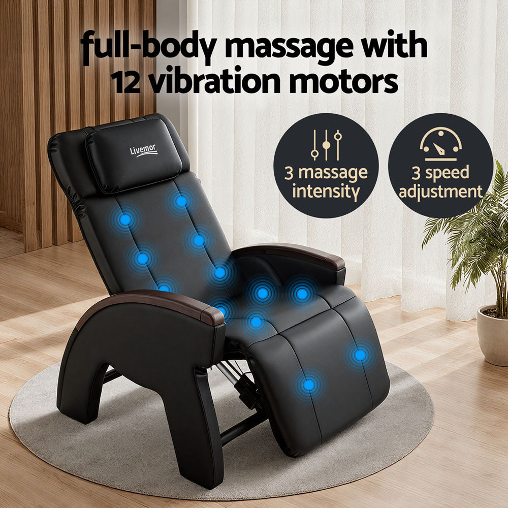Aria Massage Chair – Electric Recliner with Heating, Black PU Leather
