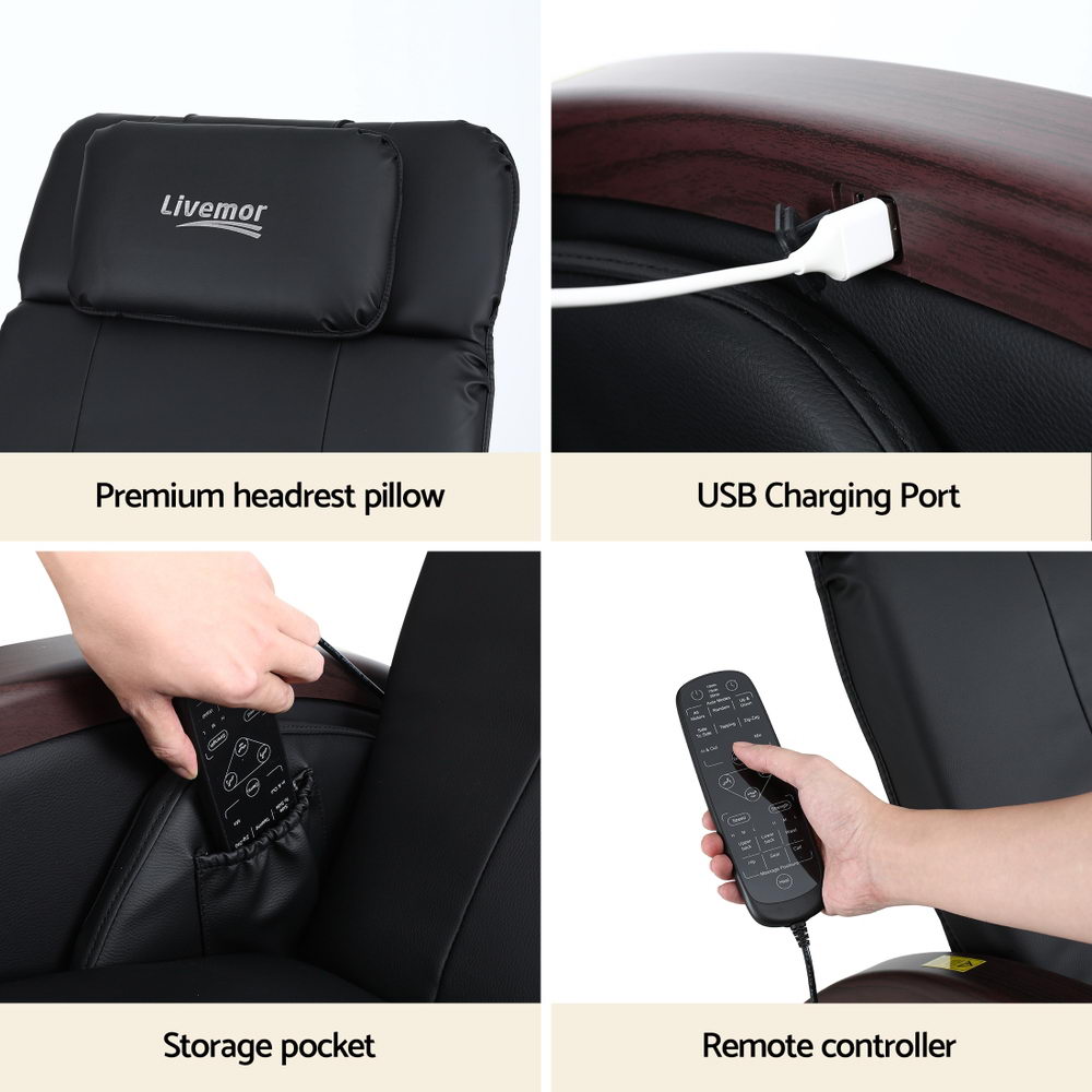 Aria Massage Chair – Electric Recliner with Heating, Black PU Leather
