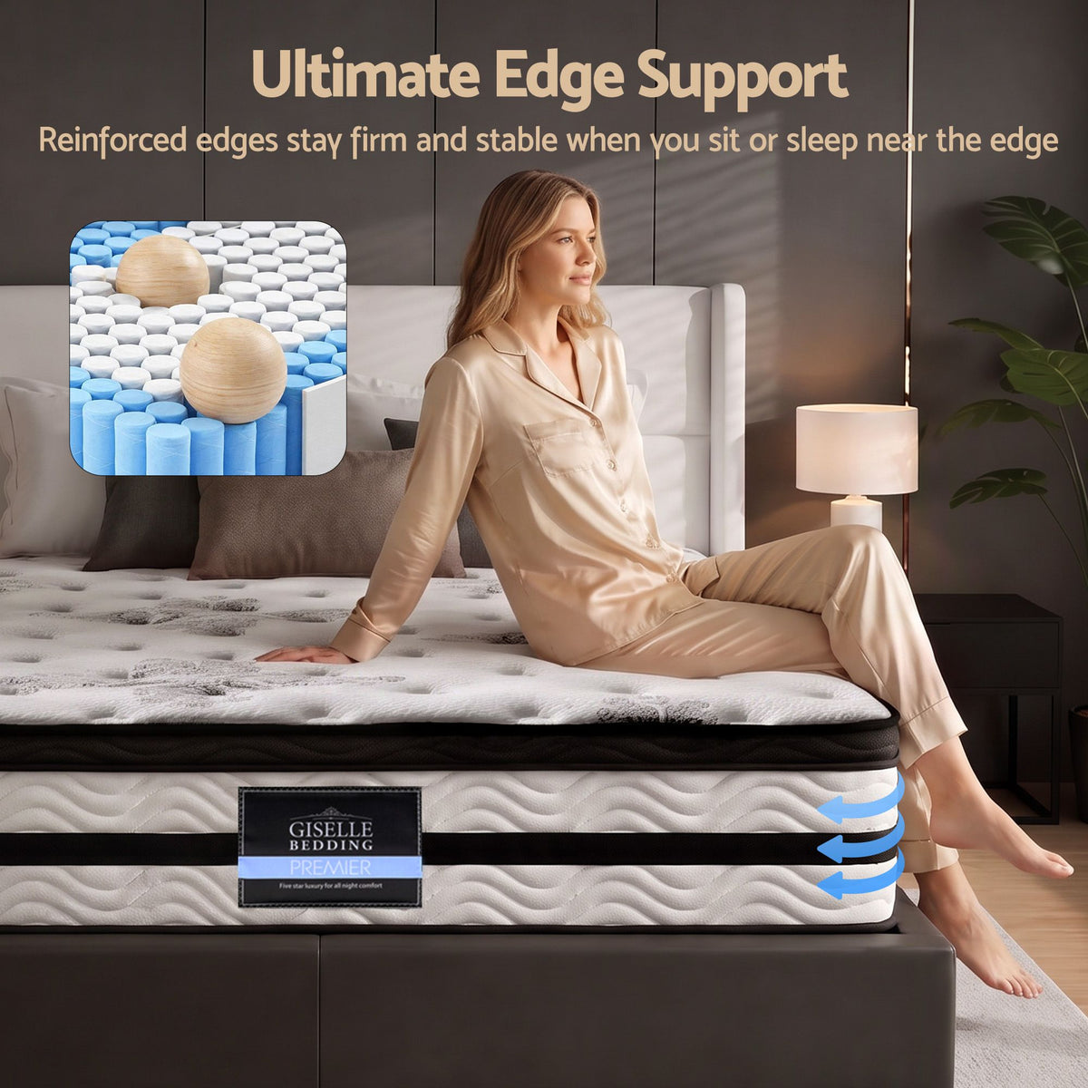 Giselle Bedding Euro Top Mattress – 34cm Medium Firm, Queen Size