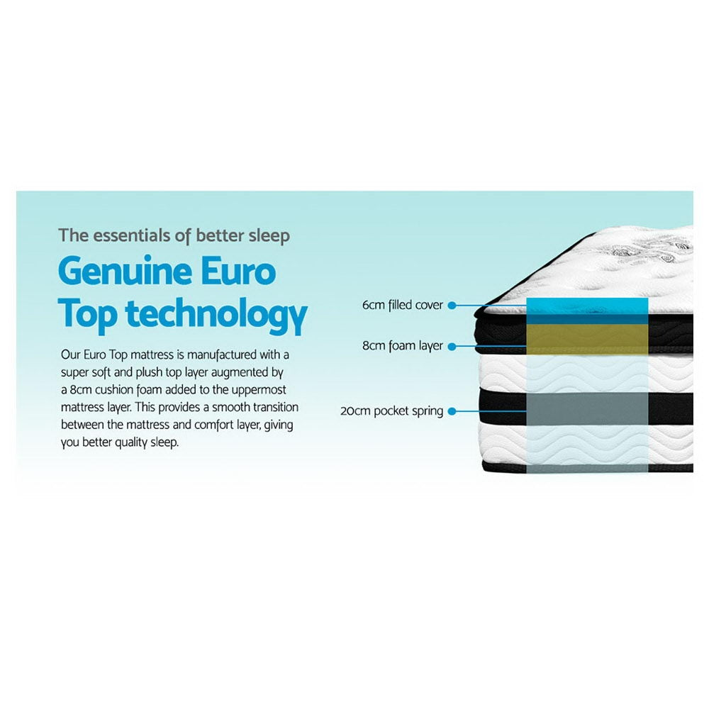 Giselle Bedding Euro Top Mattress – 34cm Medium Firm, Queen Size