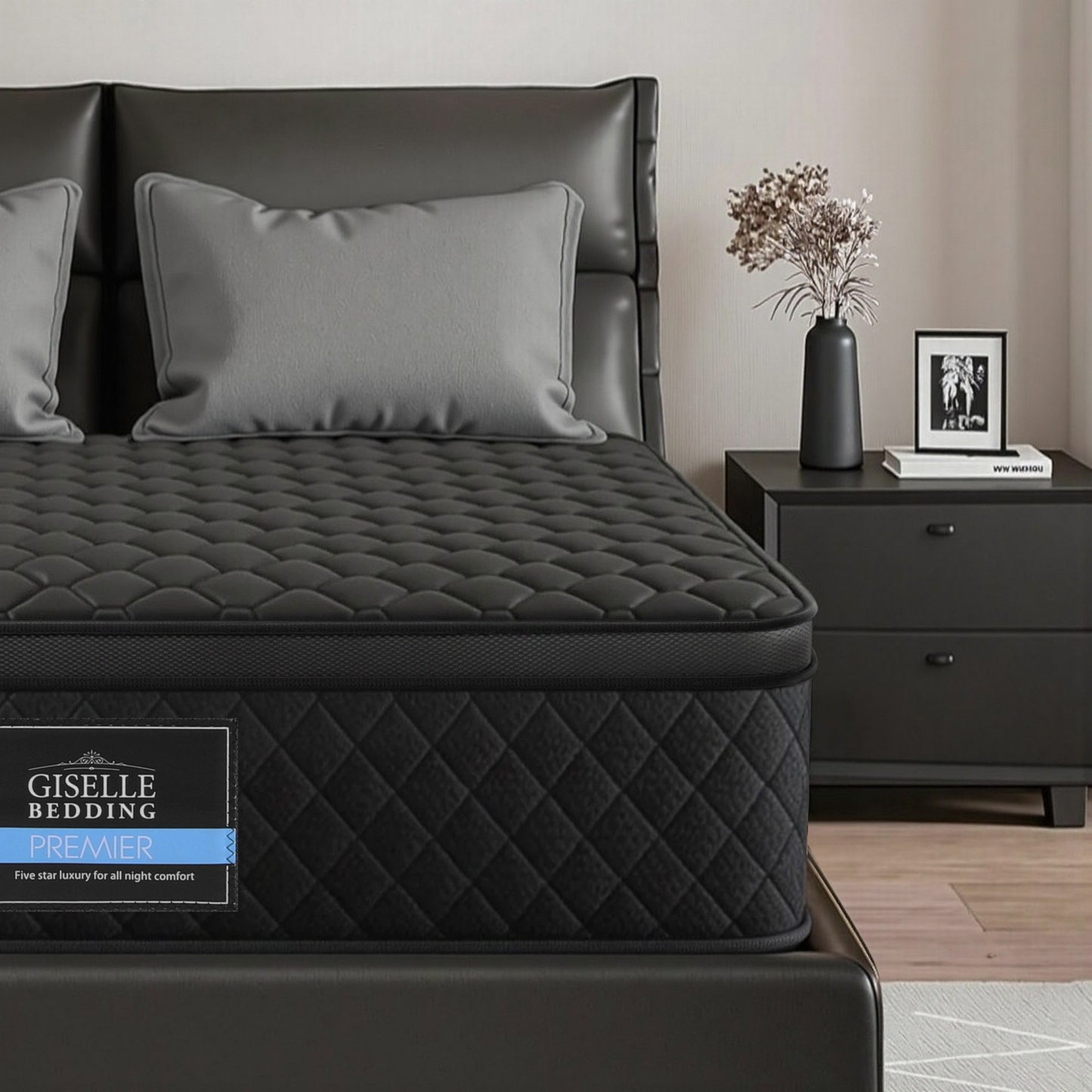 Giselle Bedding Muse Mattress – 34cm Medium Firm, Double, Black Euro Top