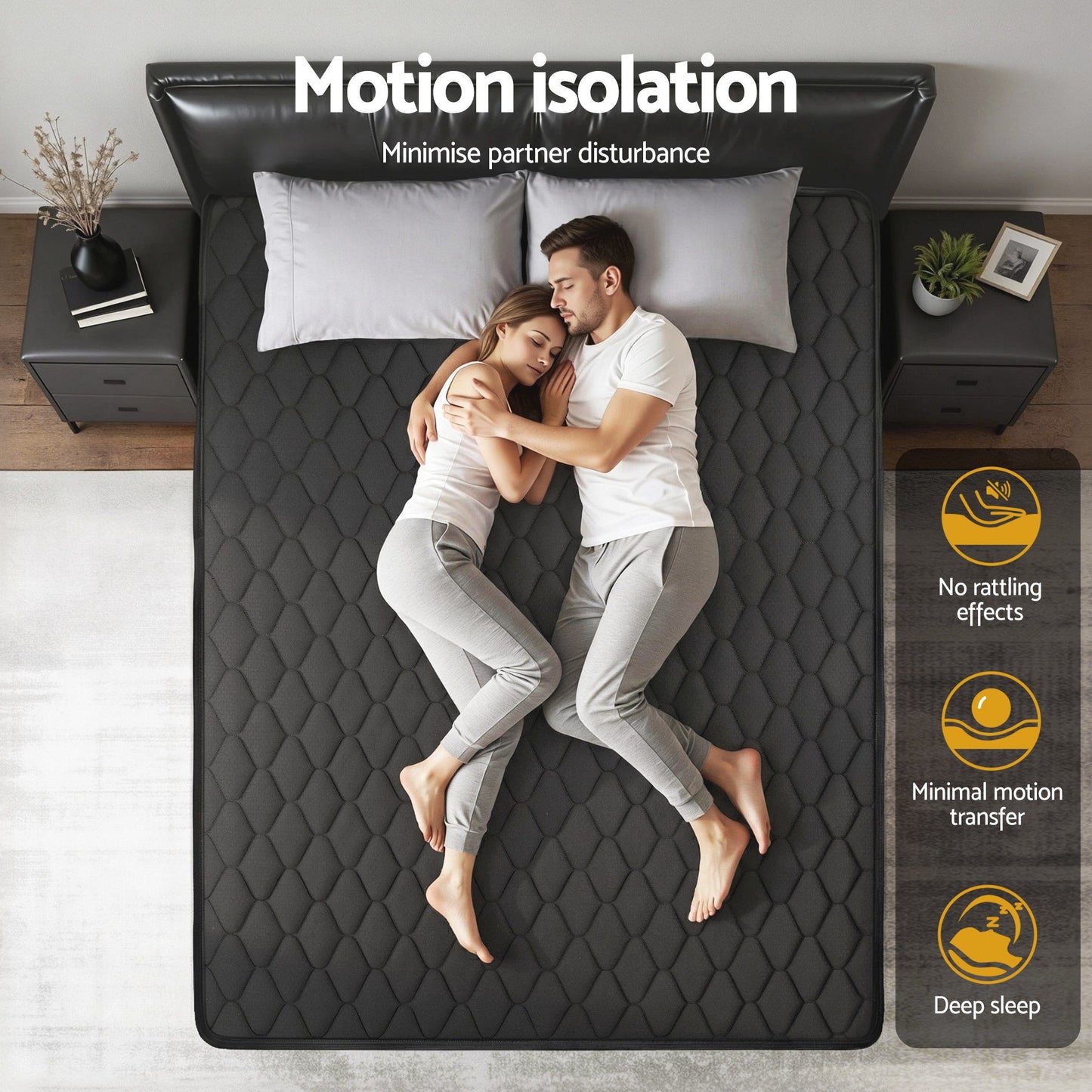 Giselle Bedding Muse Mattress – 34cm Medium Firm, Double, Black Euro Top