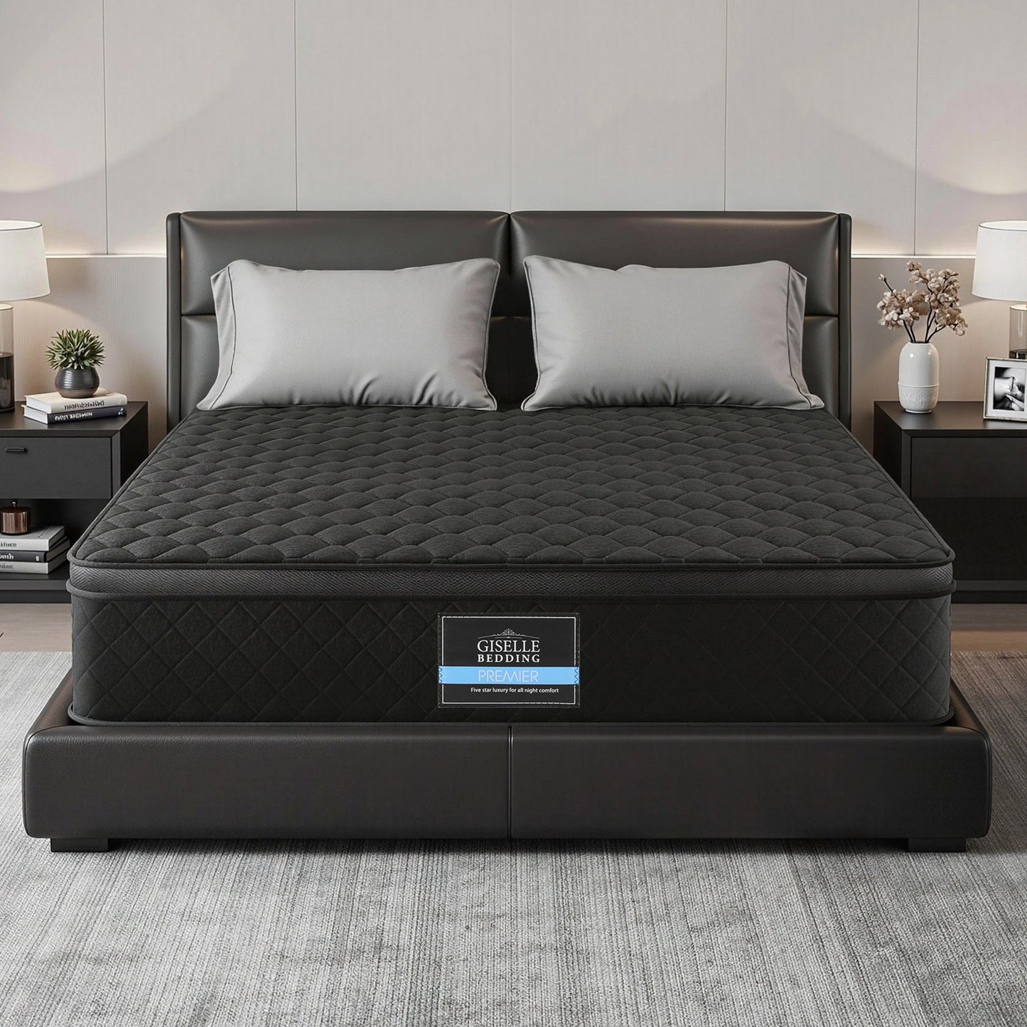 Giselle Bedding Muse Mattress – 34cm Medium Firm, Double, Black Euro Top