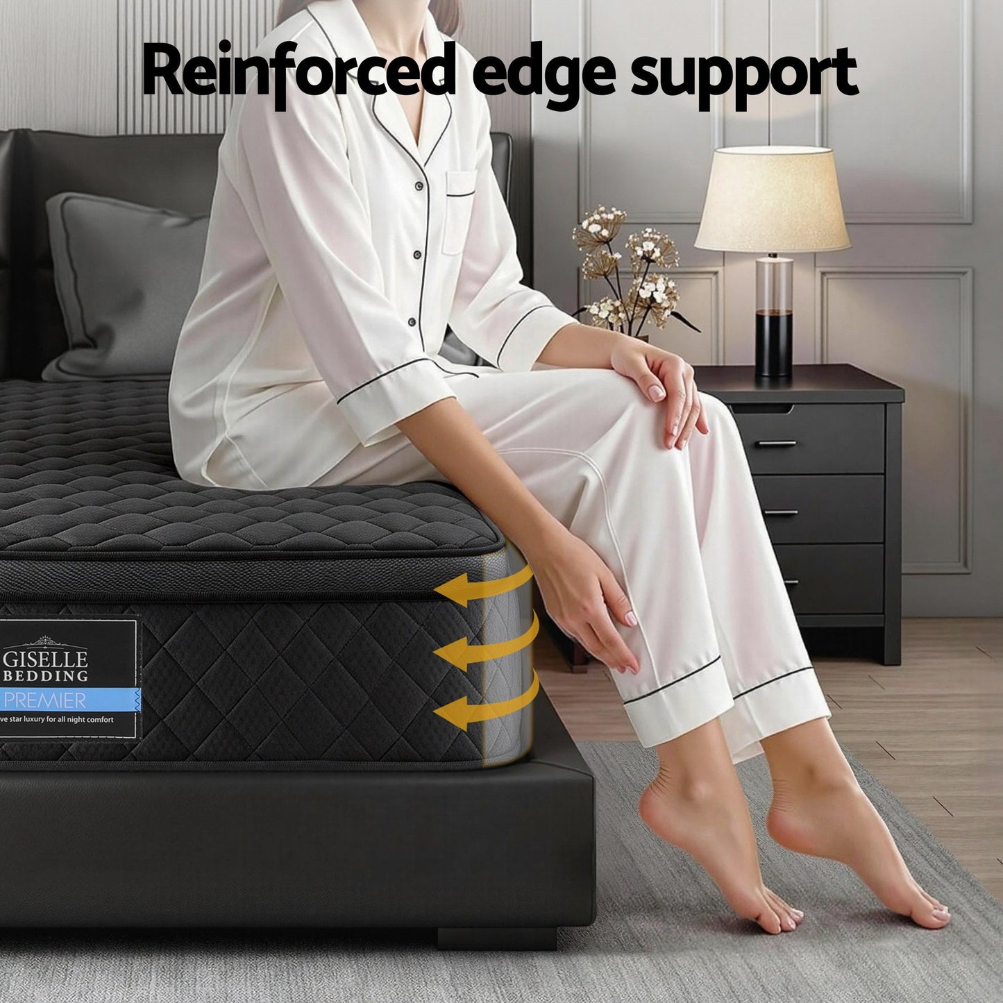 Muse Series Mattress – 34cm Medium-Firm 5-Zone Pocket Spring, King Single, Black Euro Top